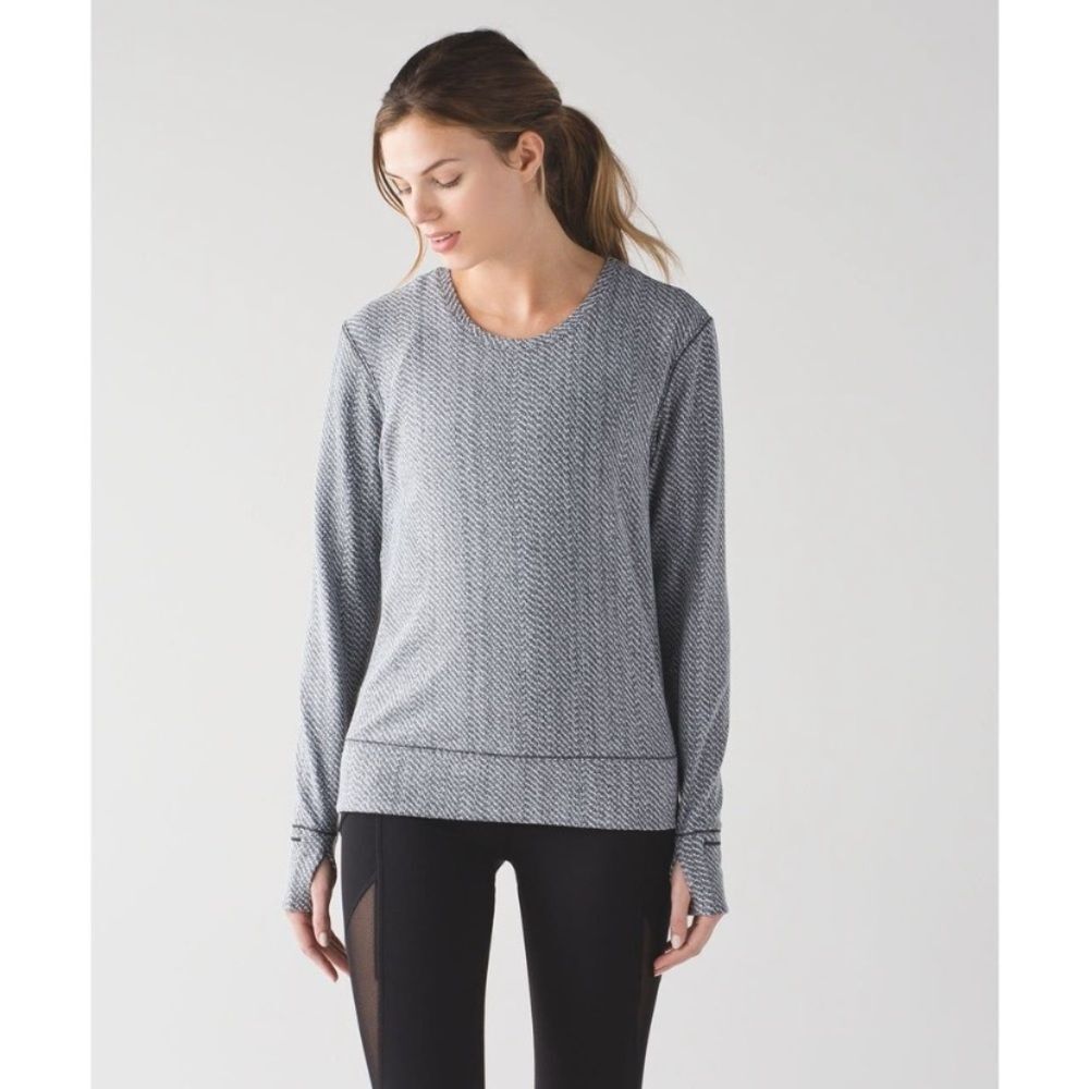 Lululemon Rush Hour Long Sleeve Hazy Heather Grey White Womens Size 6